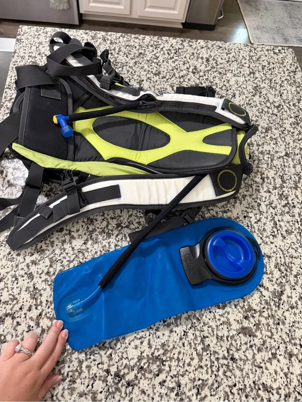 CamelBak Quilted White & Black Plaid Backpack with Lime Accent
